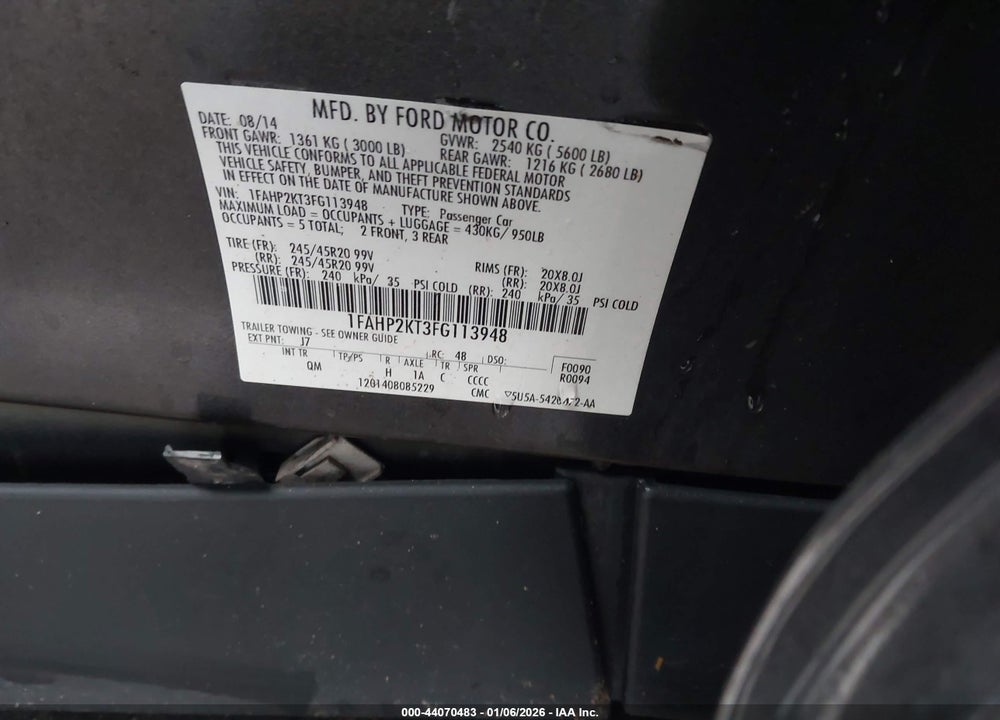 2015 FORD TAURUS SHO VIN: 1FAHP2KT3FG113948