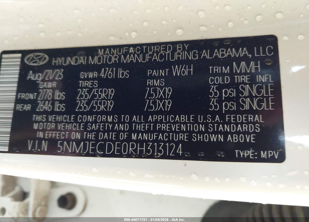 2024 HYUNDAI TUCSON LIMITED VIN: 5NMJECDE0RH313124