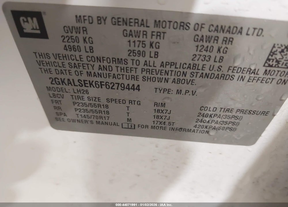 2015 GMC TERRAIN SLT-1 VIN: 2GKALSEK6F6279444