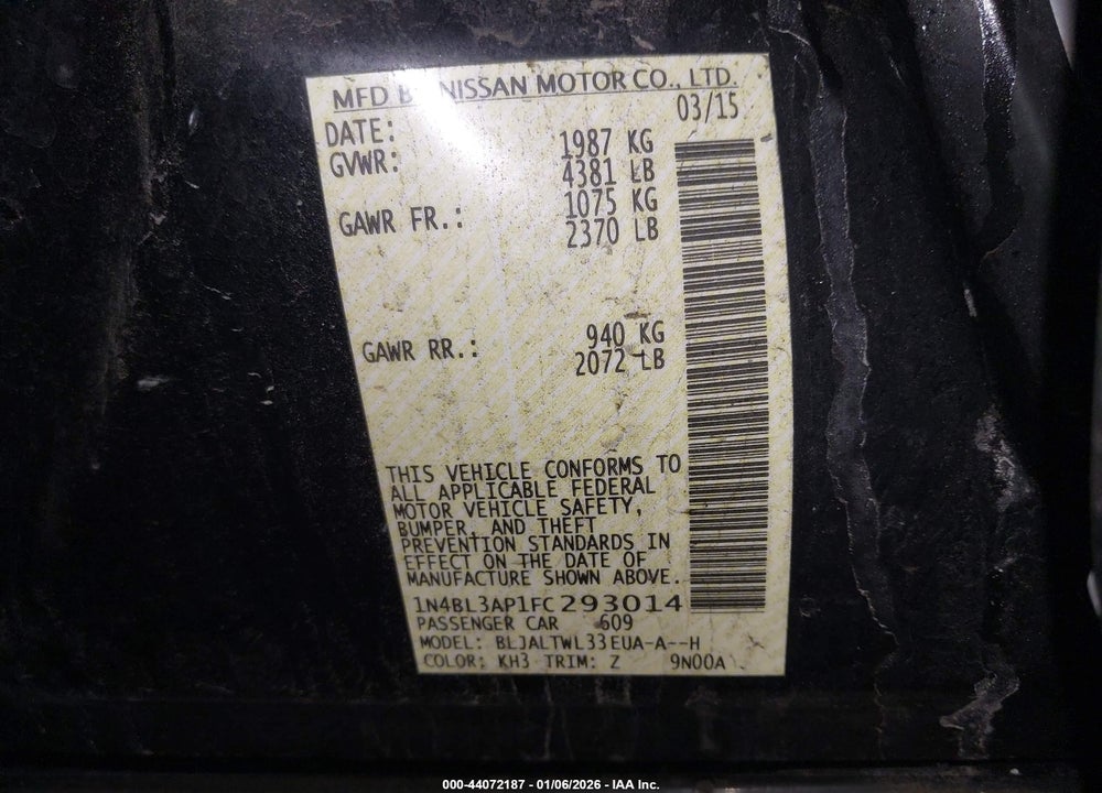 2015 NISSAN ALTIMA 3.5 SL VIN: 1N4BL3AP1FC293014