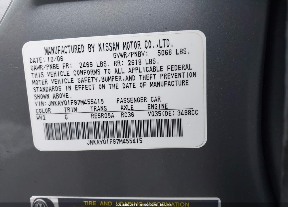 2007 INFINITI M35X VIN: JNKAY01F97M455415