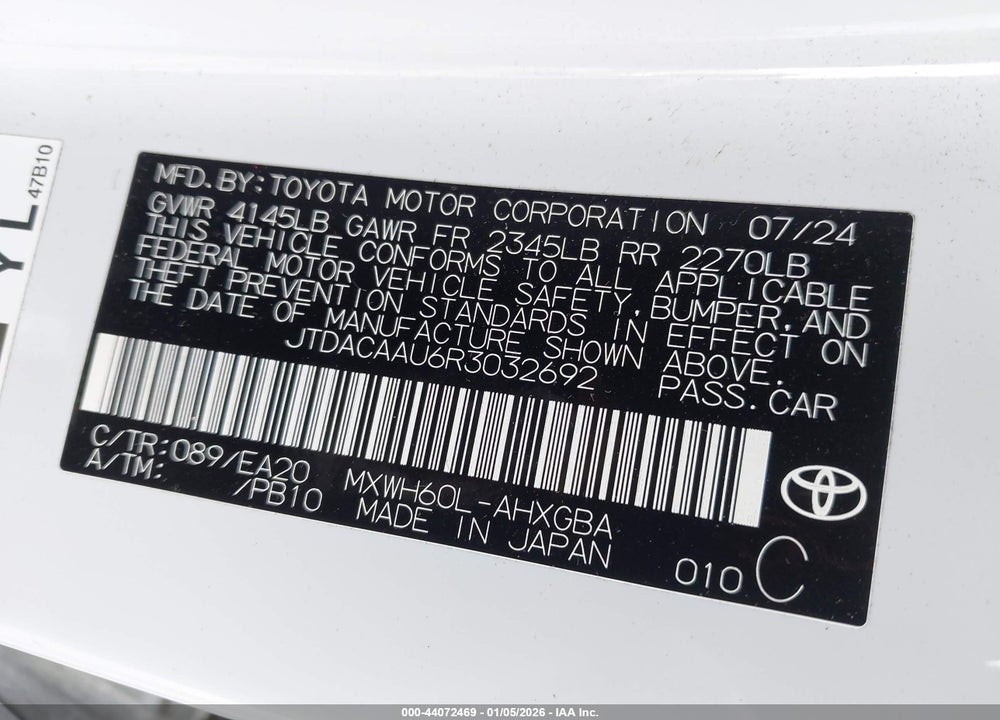 2024 TOYOTA PRIUS XLE VIN: JTDACAAU6R3032692