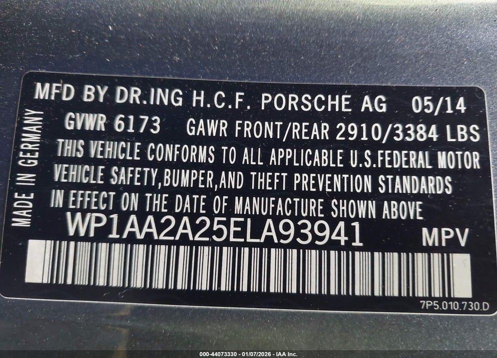 2014 PORSCHE CAYENNE PLATINUM EDITION VIN: WP1AA2A25ELA93941