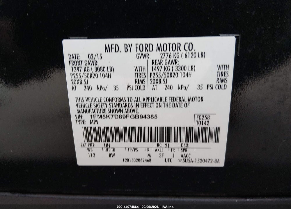 2015 FORD EXPLORER XLT VIN: 1FM5K7D89FGB94385