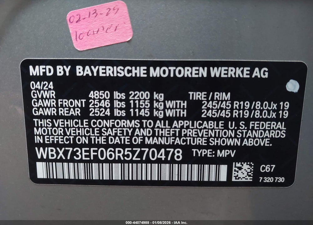 2024 BMW X1 XDRIVE28I VIN: WBX73EF06R5Z70478