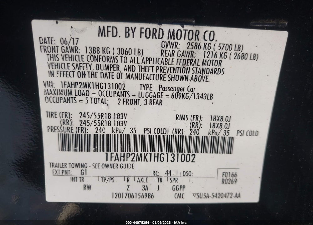 2017 FORD POLICE INTERCEPTOR VIN: 1FAHP2MK1HG131002