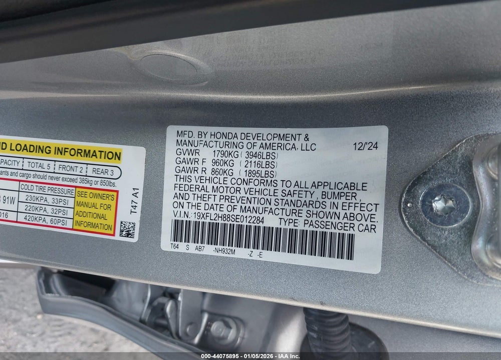 2025 HONDA CIVIC SEDAN SPORT VIN: 19XFL2H88SE012284