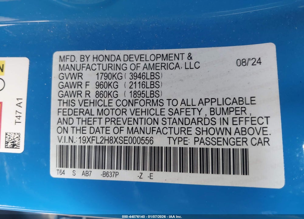 2025 HONDA CIVIC SEDAN SPORT VIN: 19XFL2H8XSE000556