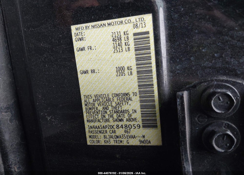 2013 NISSAN MAXIMA 3.5 S VIN: 1N4AA5AP2DC848059
