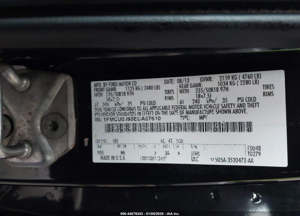 2014 FORD ESCAPE TITANIUM VIN: 1FMCU0J95EUA67610