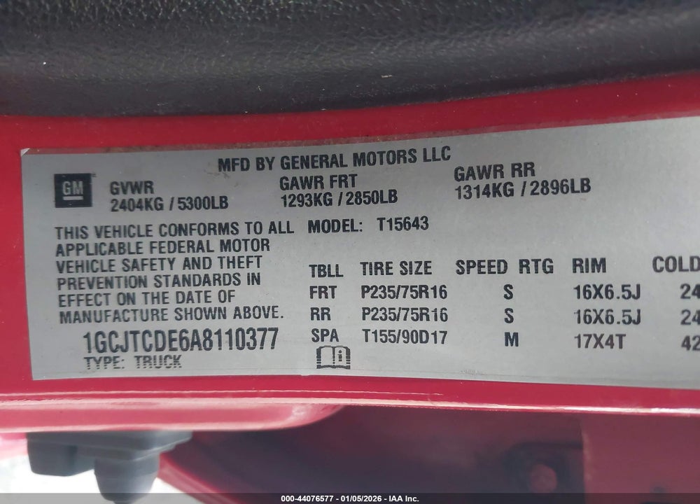 2010 CHEVROLET COLORADO 1LT VIN: 1GCJTCDE6A8110377