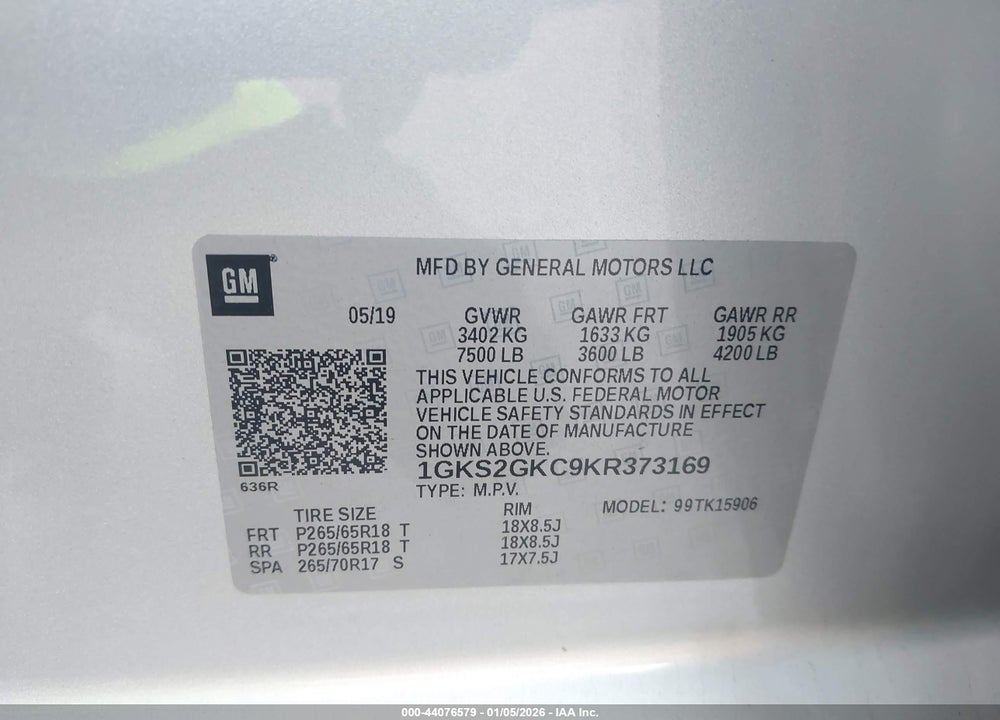 2019 GMC YUKON XL SLT VIN: 1GKS2GKC9KR373169