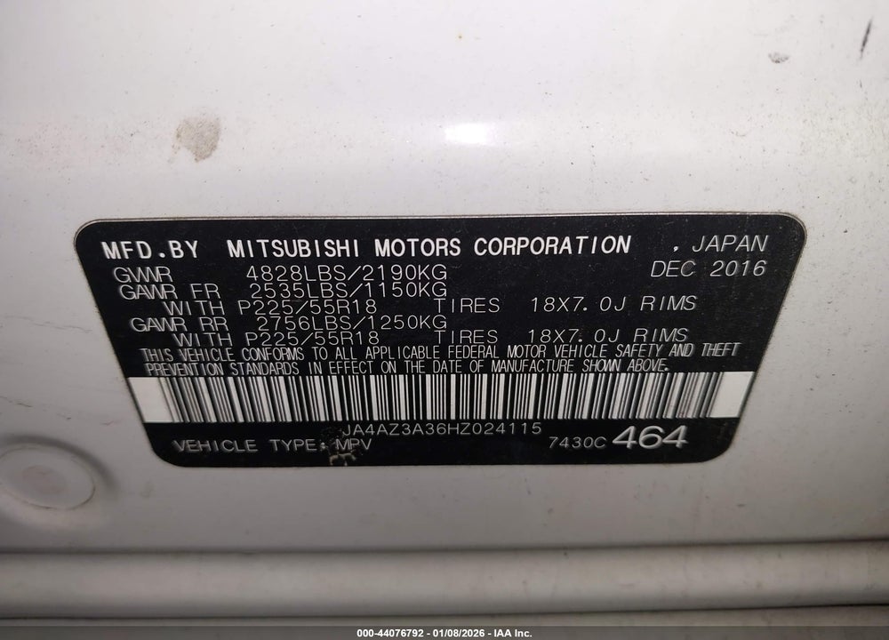 2017 MITSUBISHI OUTLANDER SE/SEL VIN: JA4AZ3A36HZ024115