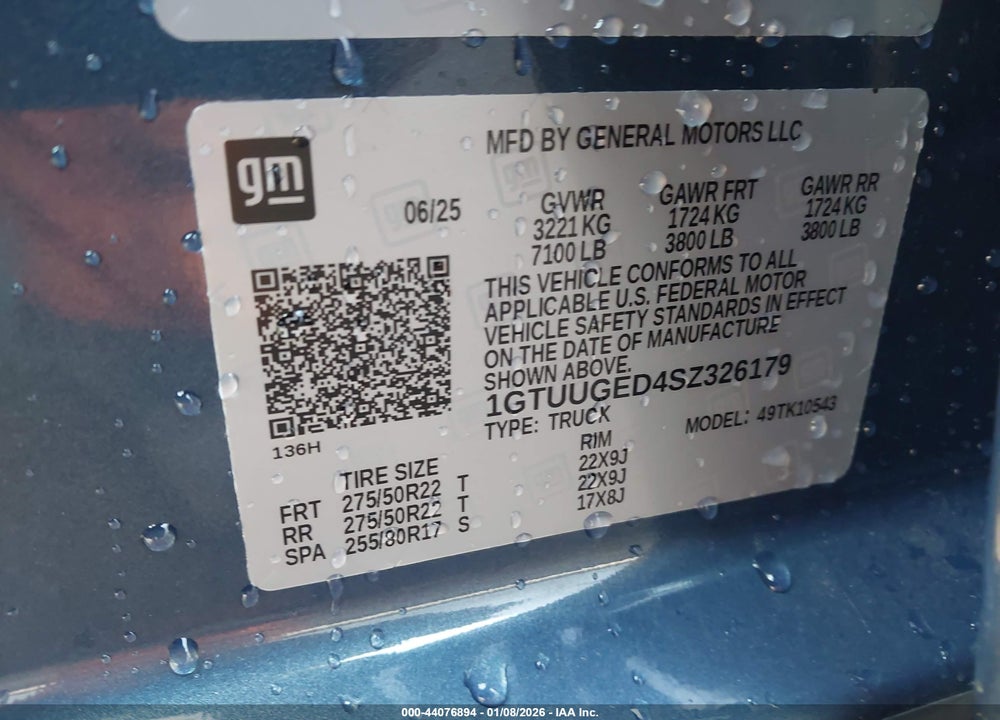 2025 GMC SIERRA 1500 4WD  SHORT BOX DENALI VIN: 1GTUUGED4SZ326179