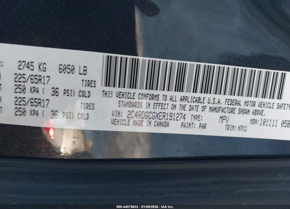 2014 DODGE GRAND CARAVAN SXT VIN: 2C4RDGCGXER191274