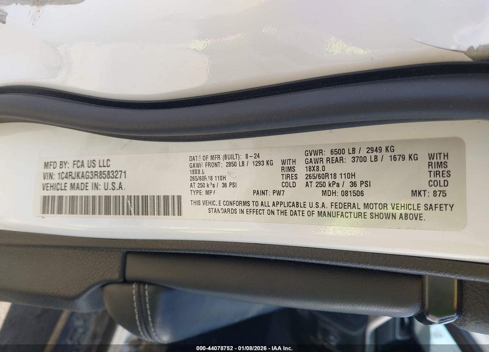 2024 JEEP GRAND CHEROKEE L LAREDO X 4X4 VIN: 1C4RJKAG3R8583271