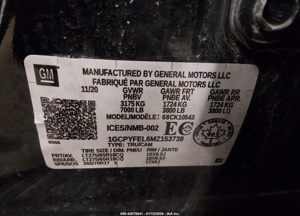 2021 CHEVROLET SILVERADO 1500 LT TRAIL BOSS VIN: 1GCPYFEL6MZ153738