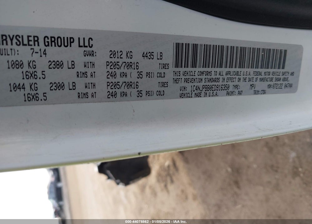2014 JEEP PATRIOT SPORT VIN: 1C4NJPBB0ED916350
