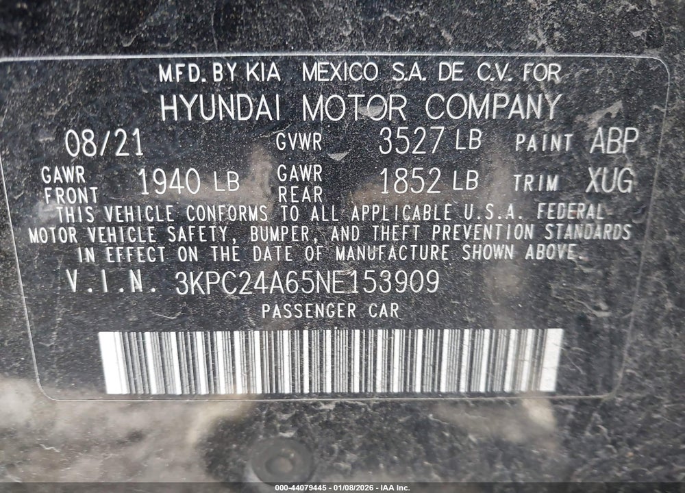 2022 HYUNDAI ACCENT SE VIN: 3KPC24A65NE153909