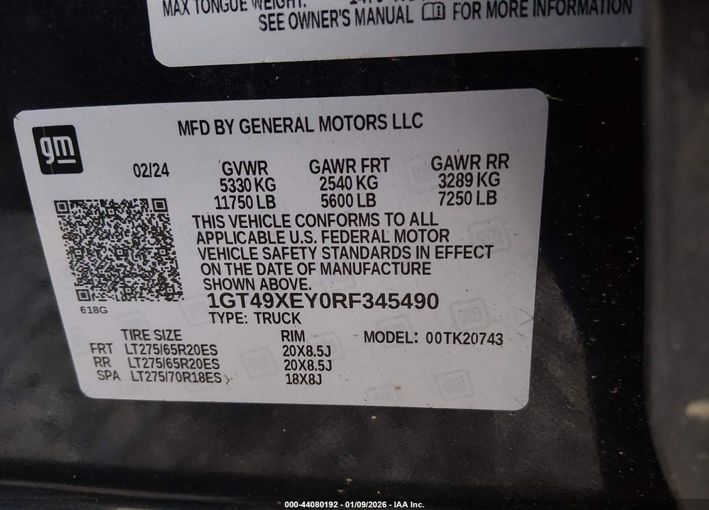 2024 GMC SIERRA 2500HD 4WD  STANDARD BED DENALI ULTIMATE VIN: 1GT49XEY0RF345490