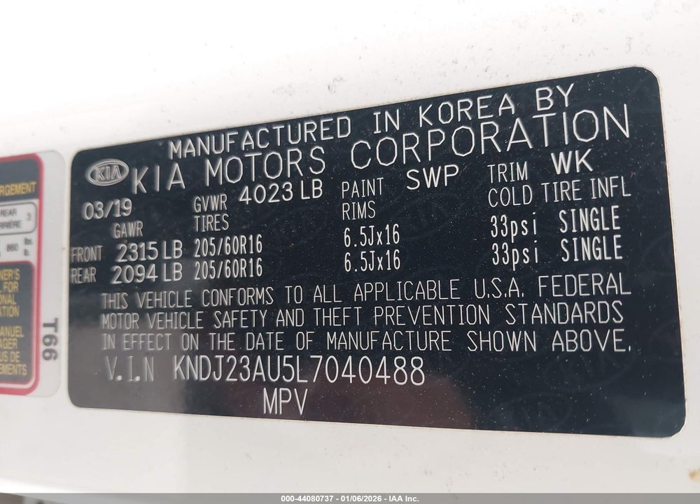 2020 KIA SOUL LX VIN: KNDJ23AU5L7040488