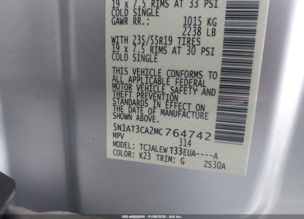 2021 NISSAN ROGUE SL FWD VIN: 5N1AT3CA2MC764742