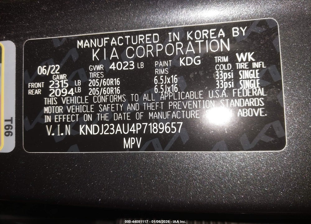 2023 KIA SOUL LX VIN: KNDJ23AU4P7189657