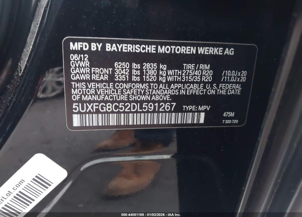 2013 BMW X6 XDRIVE50I VIN: 5UXFG8C52DL591267