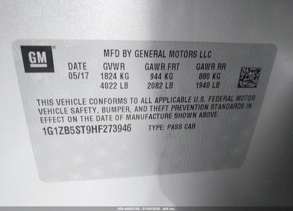 2017 CHEVROLET MALIBU LS VIN: 1G1ZB5ST9HF273946