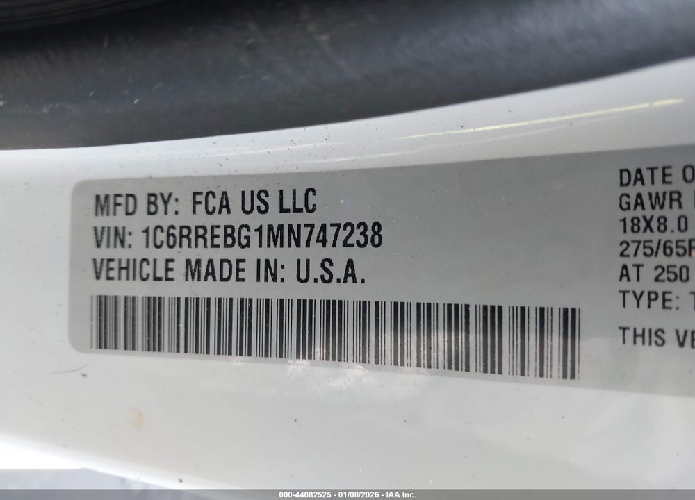 2021 RAM 1500 BIG HORN  4X2 6'4 BOX VIN: 1C6RREBG1MN747238