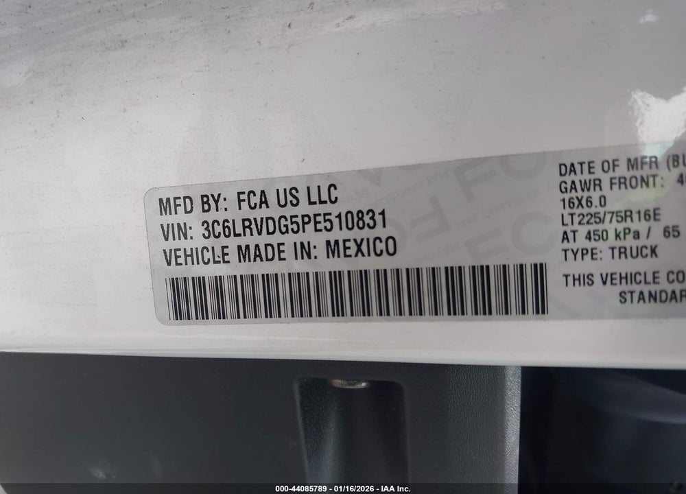 2023 RAM PROMASTER 2500 HIGH ROOF 159 WB VIN: 3C6LRVDG5PE510831
