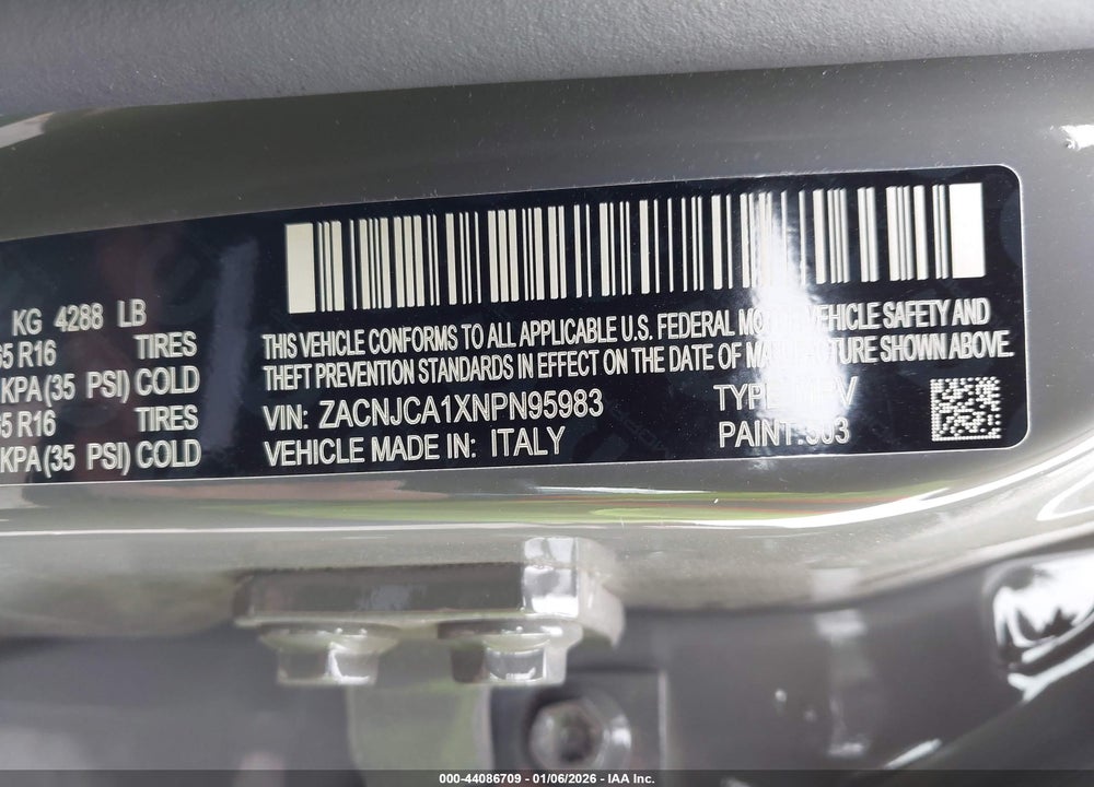2022 JEEP RENEGADE SPORT FWD VIN: ZACNJCA1XNPN95983
