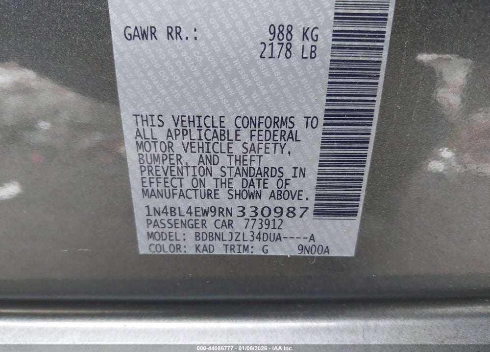 2024 NISSAN ALTIMA SL INTELLIGENT AWD VIN: 1N4BL4EW9RN330987