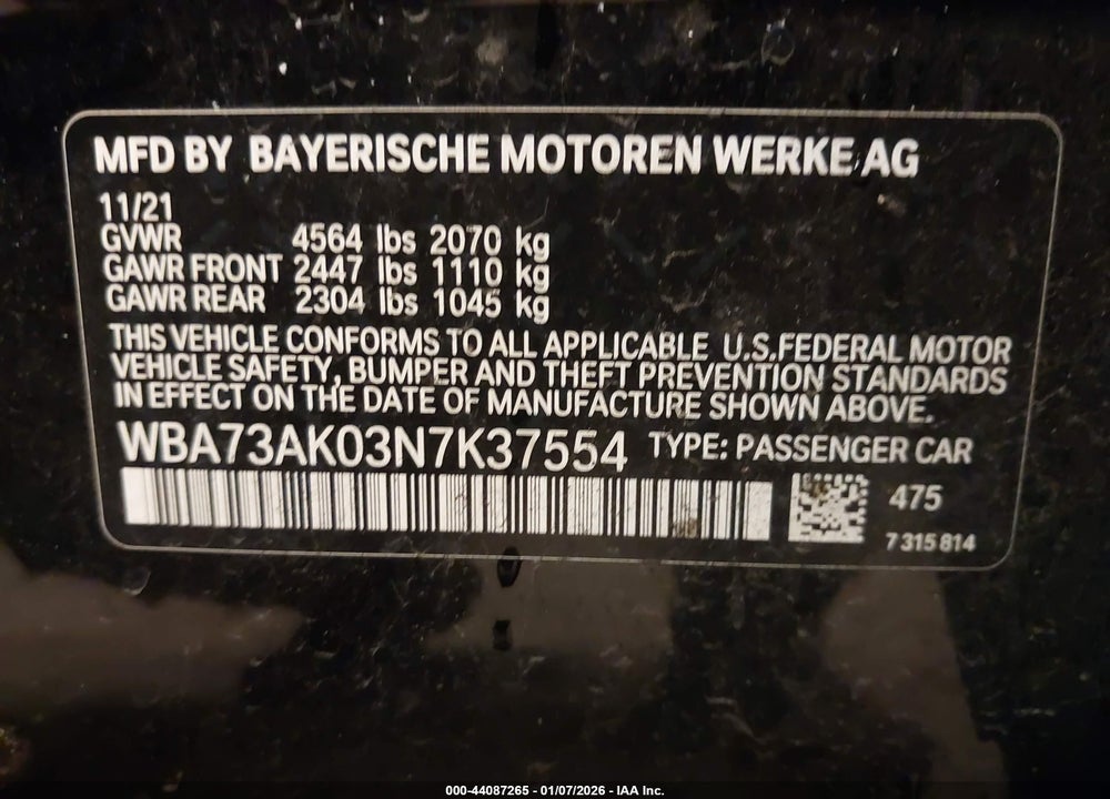 2022 BMW 228 GRAN COUPE I XDRIVE VIN: WBA73AK03N7K37554