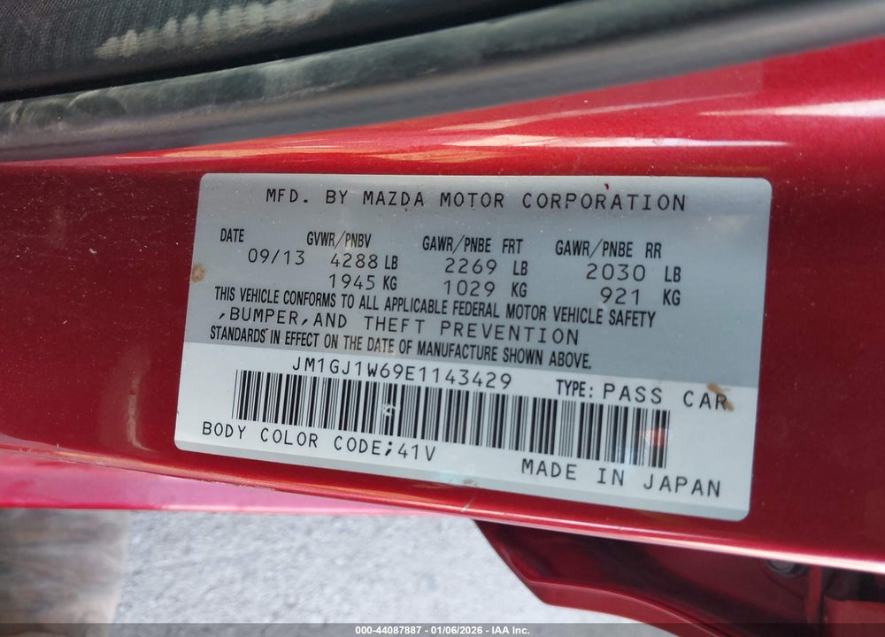 2014 MAZDA 6 I GRAND TOURING VIN: JM1GJ1W69E1143429