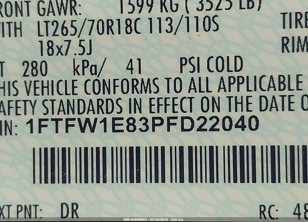 2023 FORD F-150 XLT VIN: 1FTFW1E83PFD22040