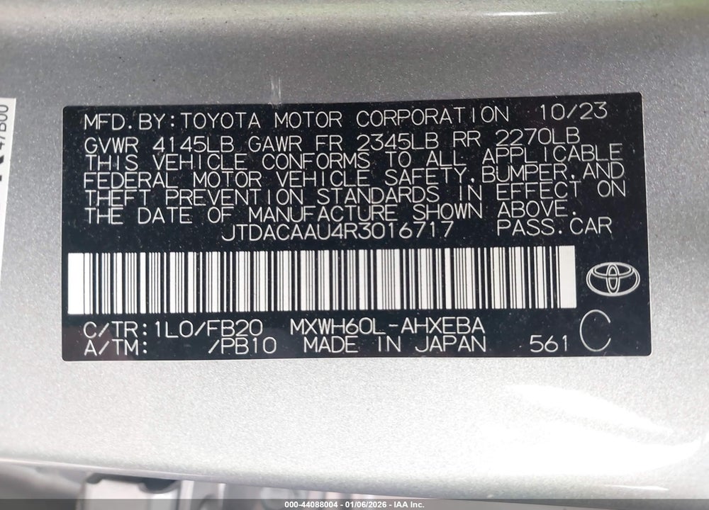 2024 TOYOTA PRIUS LE VIN: JTDACAAU4R3016717