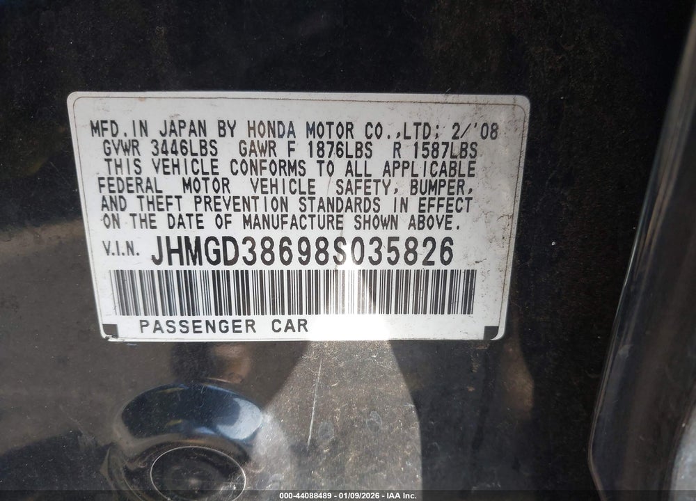 2008 HONDA FIT SPORT VIN: JHMGD38698S035826