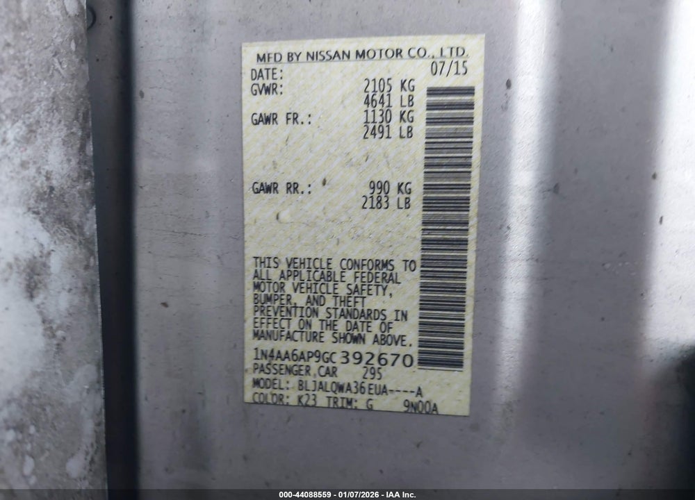 2016 NISSAN MAXIMA 3.5 S VIN: 1N4AA6AP9GC392670