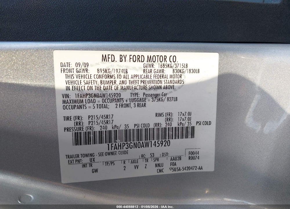 2010 FORD FOCUS SES VIN: 1FAHP3GN0AW145920