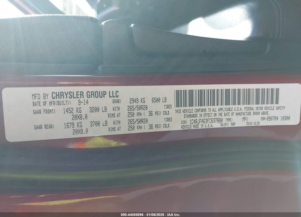 2015 JEEP GRAND CHEROKEE ALTITUDE VIN: 1C4RJFAG3FC637880