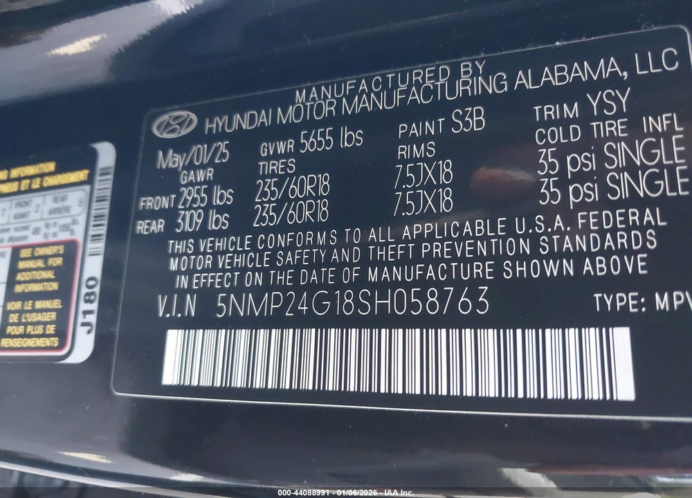 2025 HYUNDAI SANTA FE HYBRID SEL VIN: 5NMP24G18SH058763