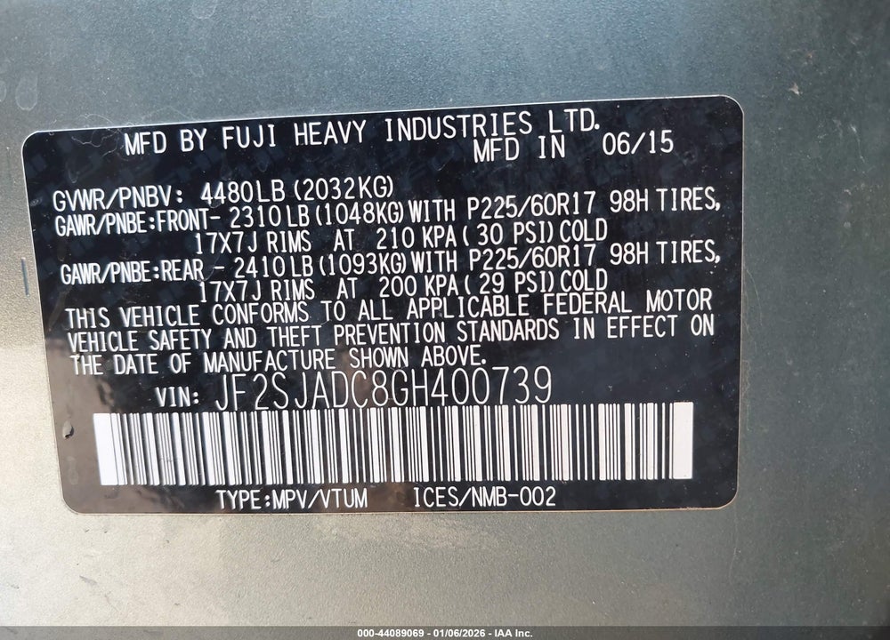 2016 SUBARU FORESTER 2.5I PREMIUM VIN: JF2SJADC8GH400739