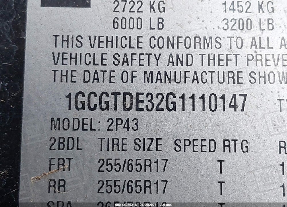 2016 CHEVROLET COLORADO Z71 VIN: 1GCGTDE32G1110147