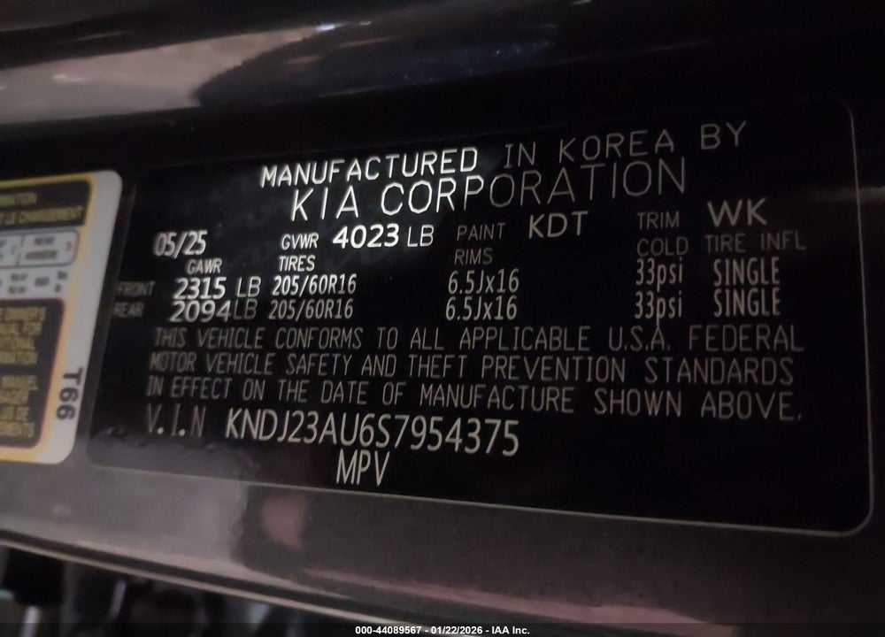 2025 KIA SOUL LX VIN: KNDJ23AU6S7954375
