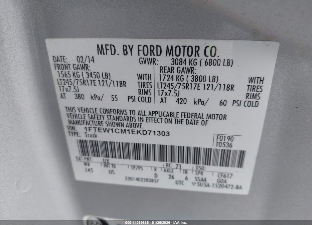 2014 FORD F-150 XLT VIN: 1FTEW1CM1EKD71303