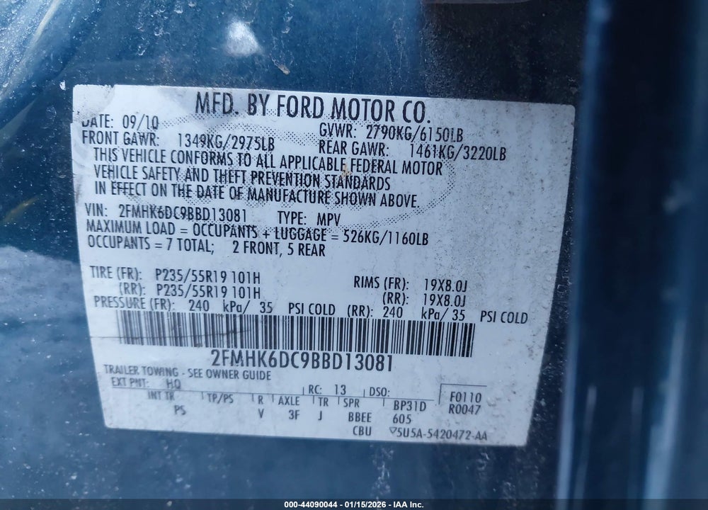 2011 FORD FLEX LIMITED VIN: 2FMHK6DC9BBD13081