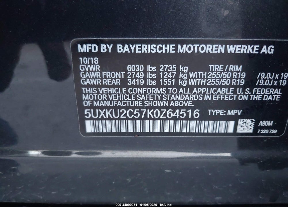 2019 BMW X6 XDRIVE35I VIN: 5UXKU2C57K0Z64516