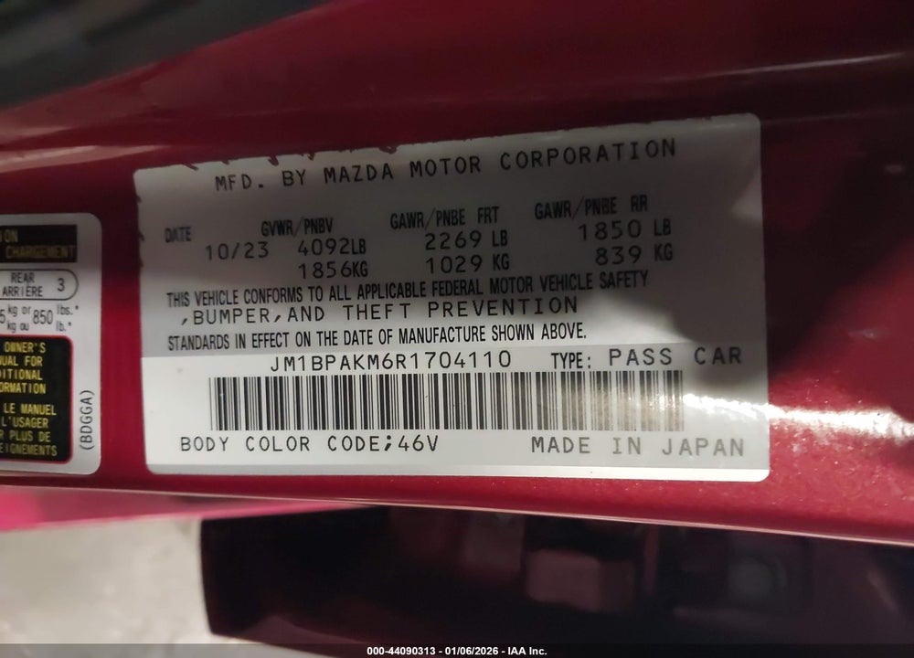 2024 MAZDA 3 2.5 S SELECT SPORT VIN: JM1BPAKM6R1704110
