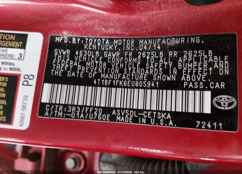 2014 TOYOTA CAMRY SE SPORT VIN: 4T1BF1FK6EU805941